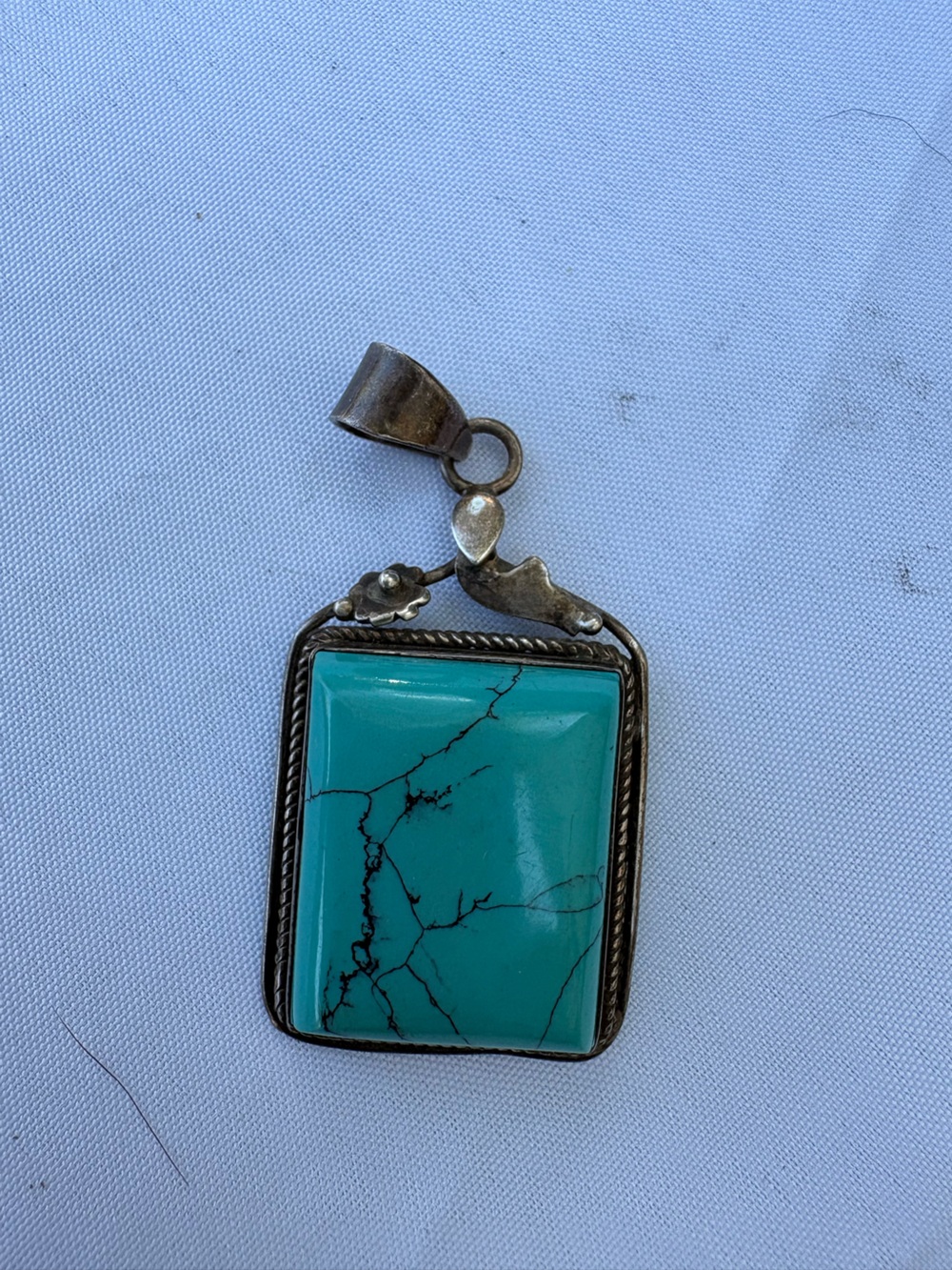 Sterling Silver Turquoise Pendant - Teal Blue Stone